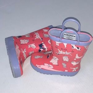 Carter’s Girl’s Rain Boots | Pink with Dog Print and Purple Lining | Kids Size 8